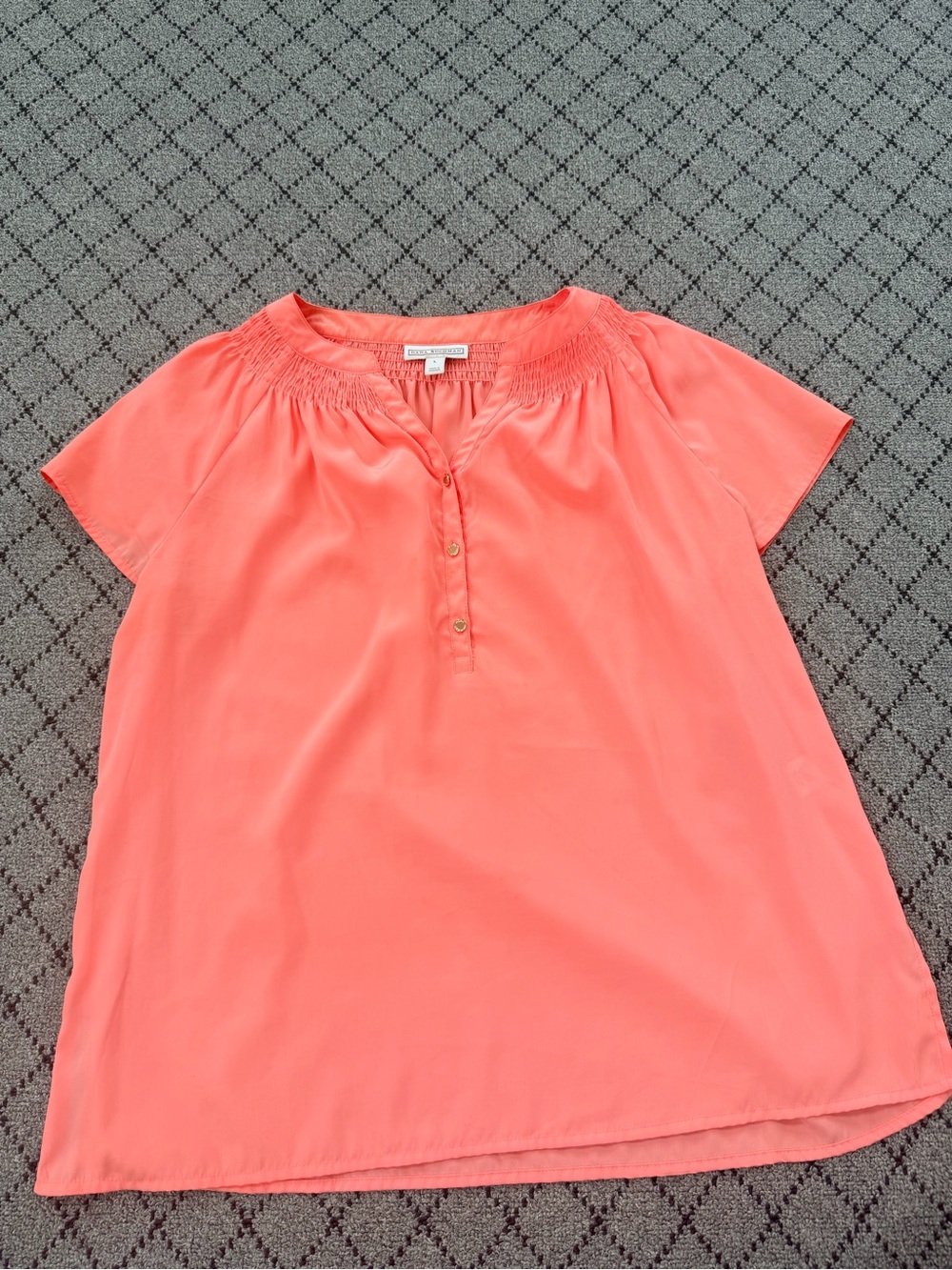 Dana Buchman Coral Short-Sleeve Smocked-Neck Blouse
